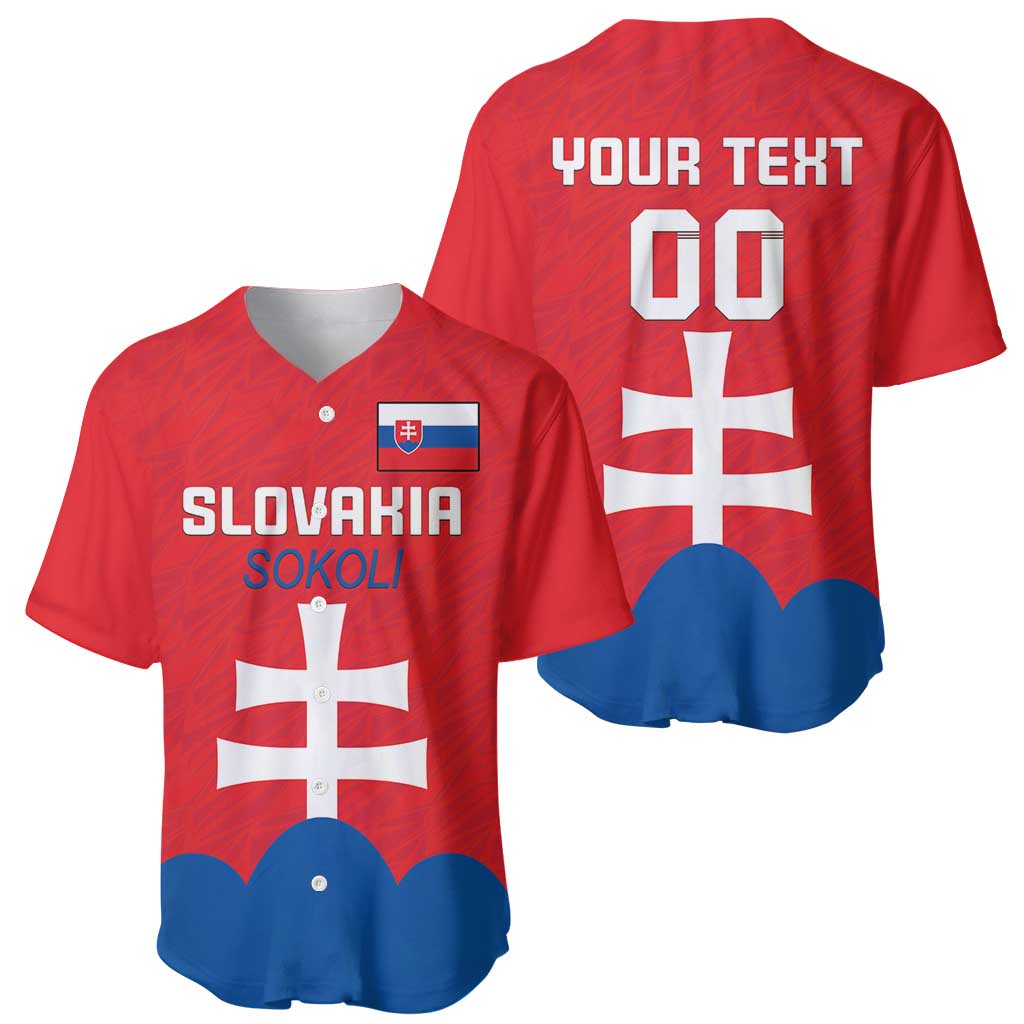 Red and blue Slovakia baseball jersey, front and back with crest and large cross design