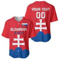 Red and blue Slovakia baseball jersey, front and back with crest and large cross design