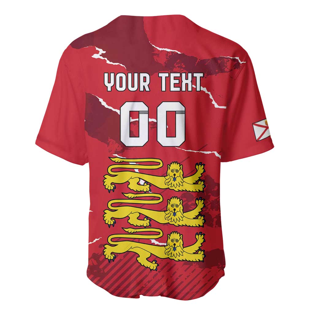 Red baseball jersey back with YOUR TEXT and large 00 number, yellow lion crest