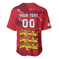 Red baseball jersey back with YOUR TEXT and large 00 number, yellow lion crest