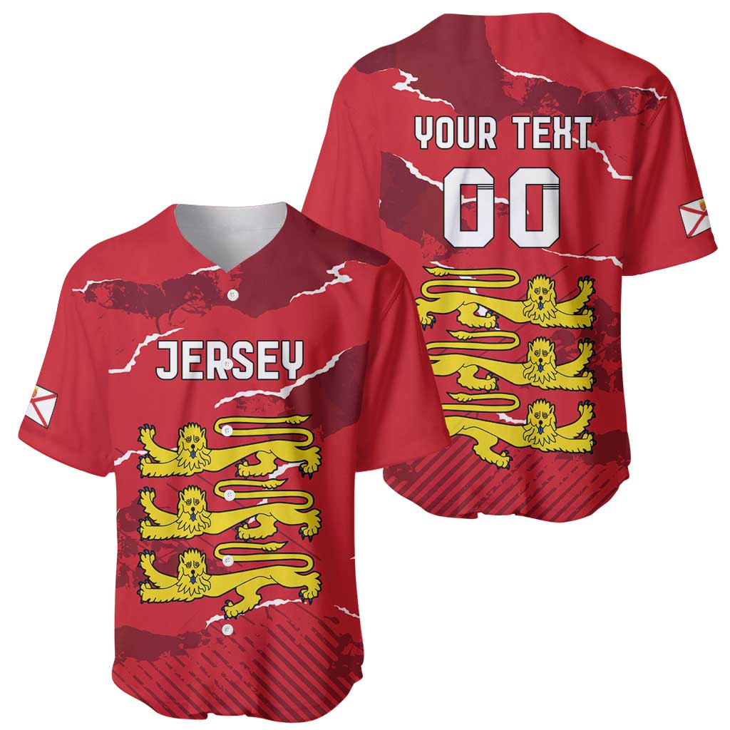 Red baseball jersey with JERSEY front and YOUR TEXT 00 back print