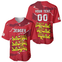 Red baseball jersey with JERSEY front and YOUR TEXT 00 back print