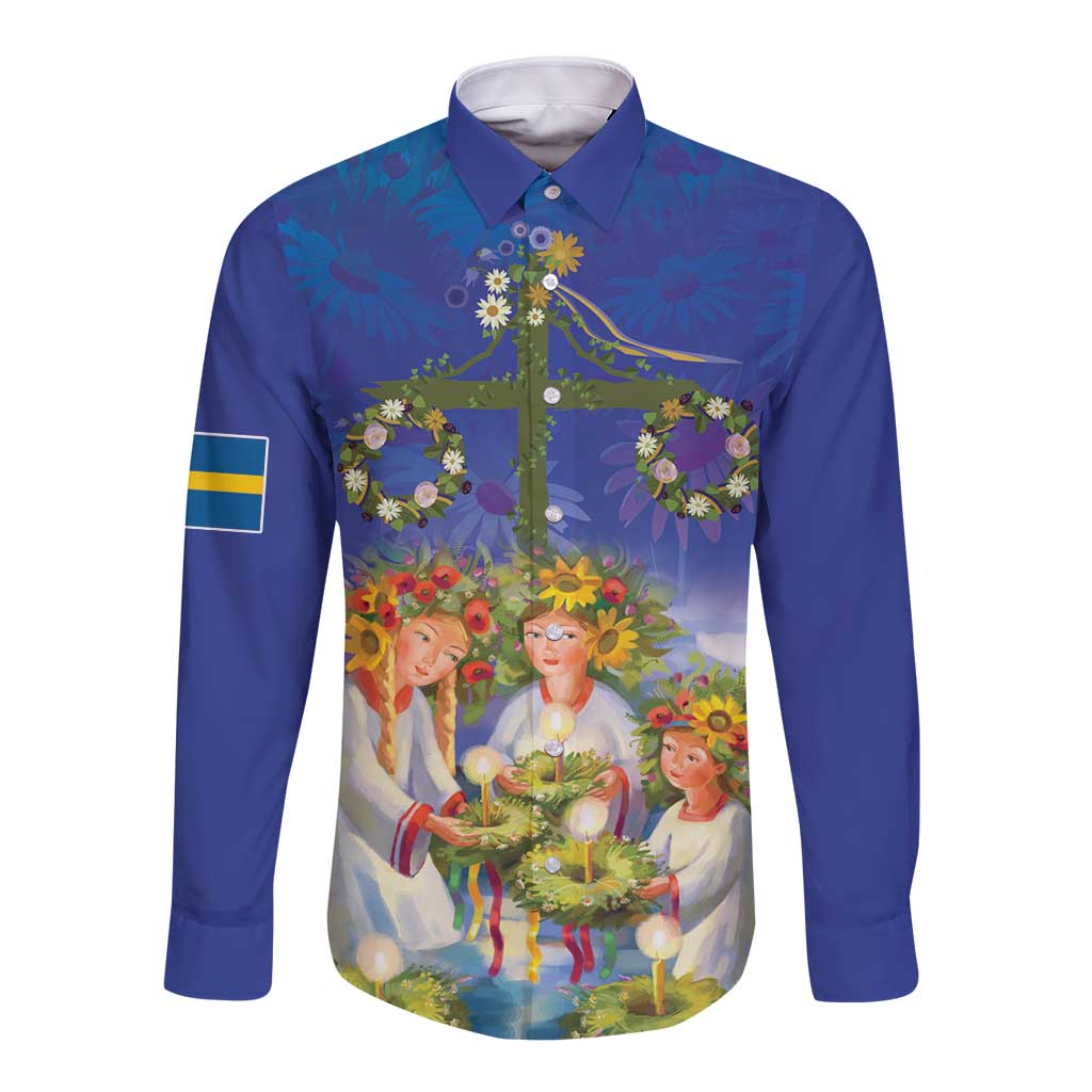 Swedish Glad Midsommar Long Sleeve Button Shirt Hade du en bra Midsommar