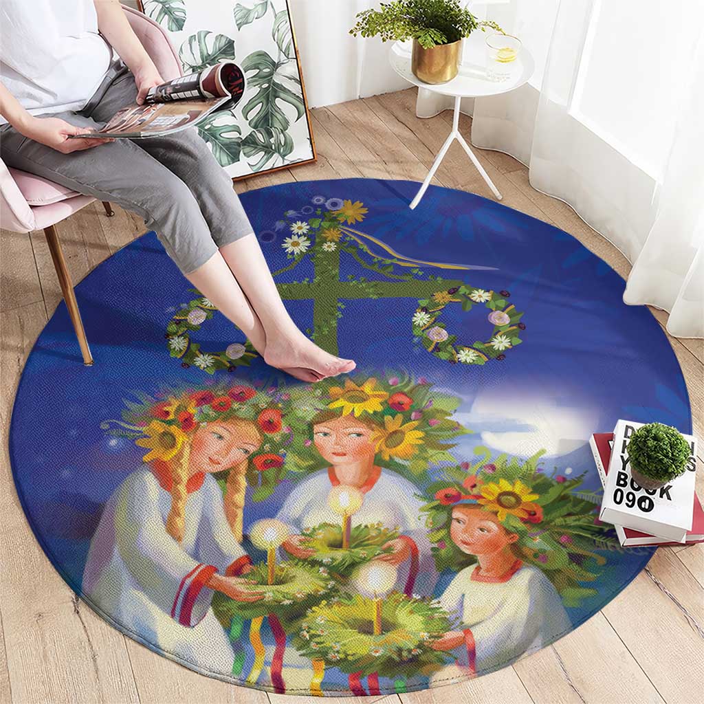 Swedish Glad Midsommar Round Carpet Hade du en bra Midsommar