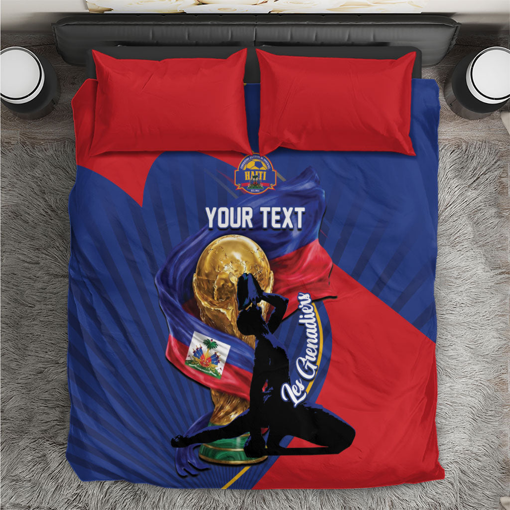 Personalized Haiti Football Champions Bedding Set National Pride Gold Trophy