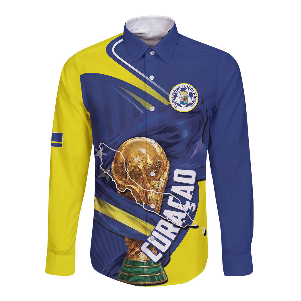 Personalized Curacao Football 2026 Long Sleeve Button Shirt Rise of Caribbean Pride