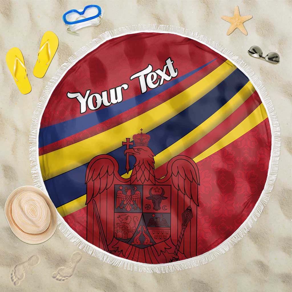 Personalized National Flag Of Romania Day Beach Blanket Coat of arms