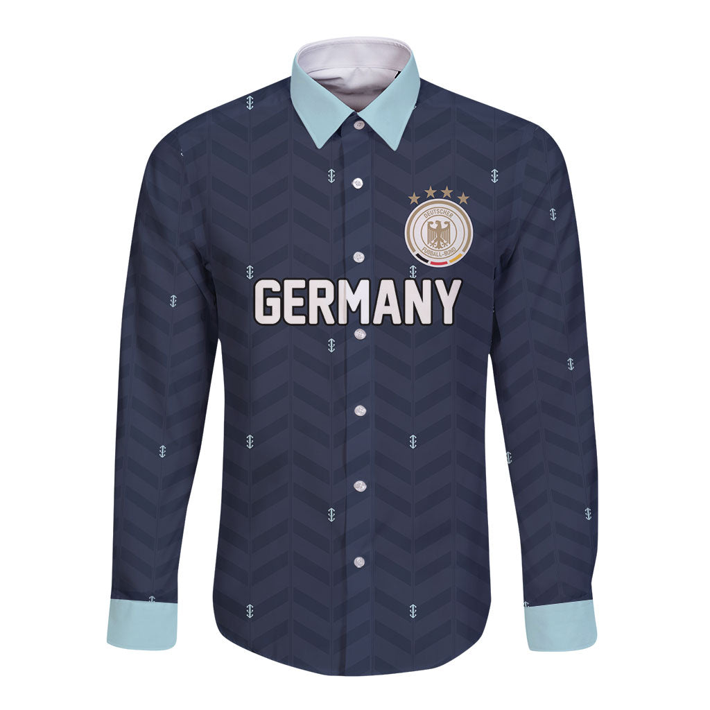 Custom Germany Football 2026 Long Sleeve Button Shirt Midnight Eagle Heritage
