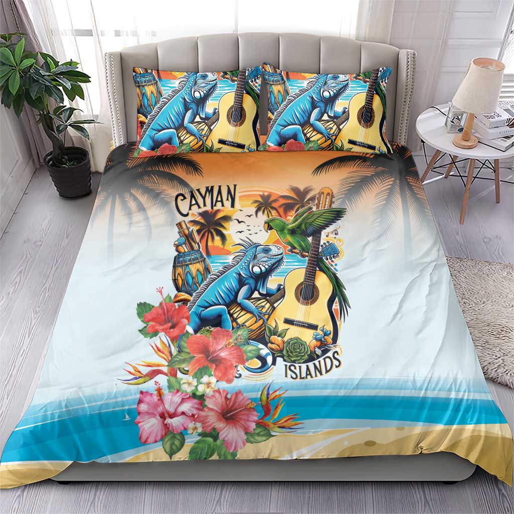 Cayman Islands Bedding Set Iguanas And Parrot Hisbius Flower - Wonder Print Shop