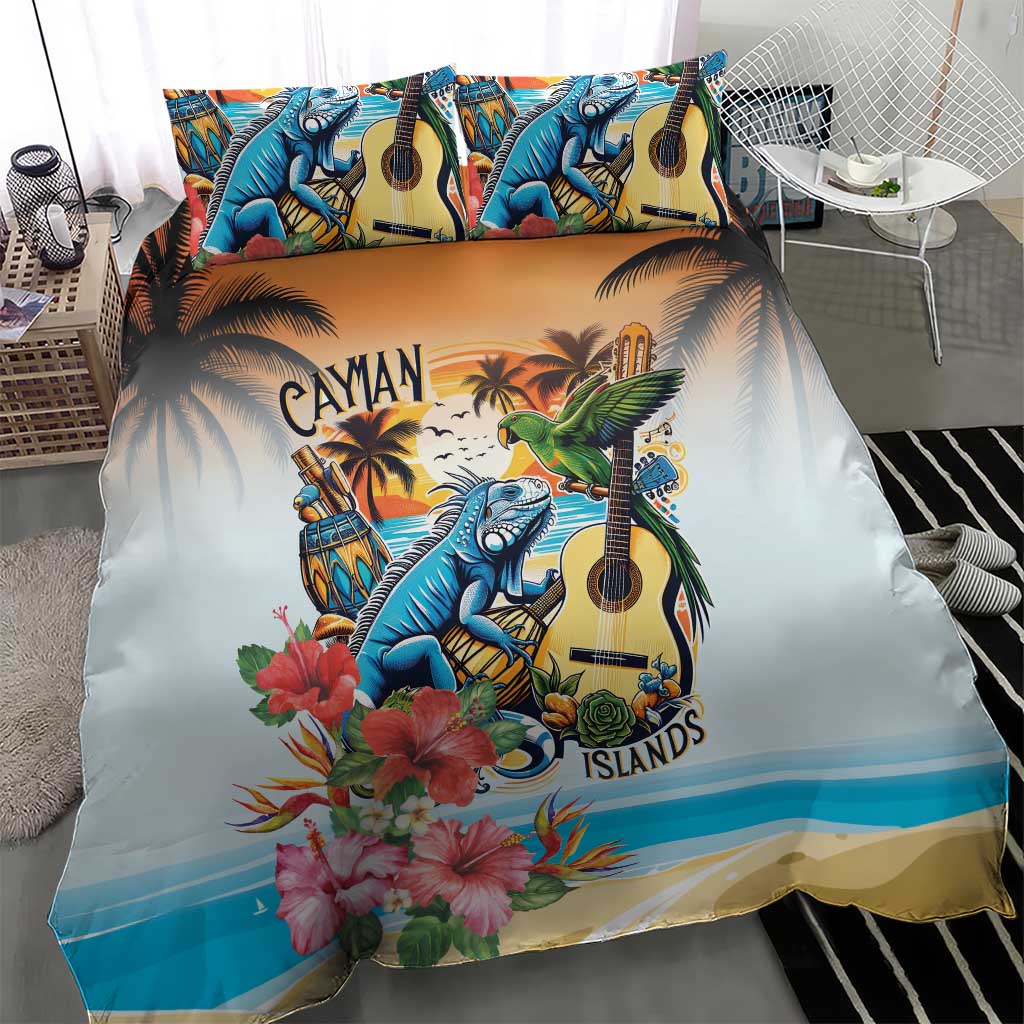 Cayman Islands Bedding Set Iguanas And Parrot Hisbius Flower - Wonder Print Shop