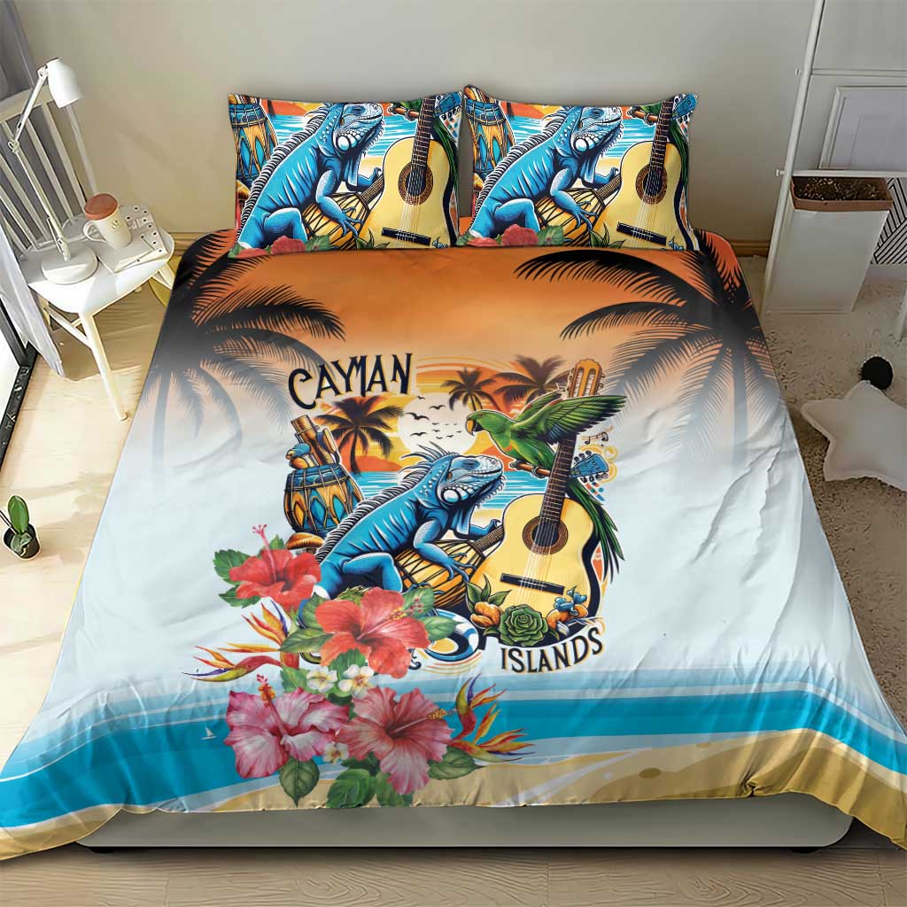 Cayman Islands Bedding Set Iguanas And Parrot Hisbius Flower - Wonder Print Shop