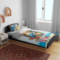 Cayman Islands Bedding Set Iguanas And Parrot Hisbius Flower - Wonder Print Shop