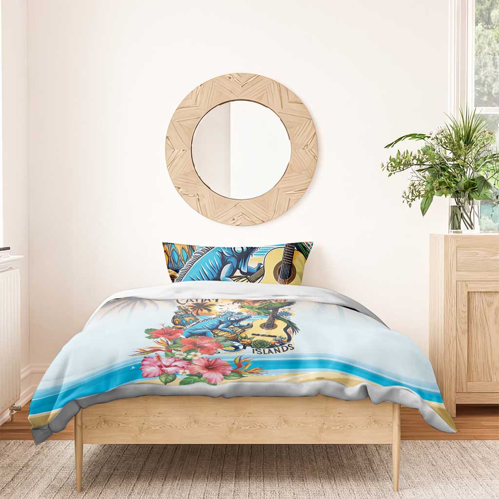 Cayman Islands Bedding Set Iguanas And Parrot Hisbius Flower - Wonder Print Shop