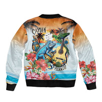 Cayman Islands Bomber Jacket Iguanas And Parrot Hisbius Flower - Wonder Print Shop