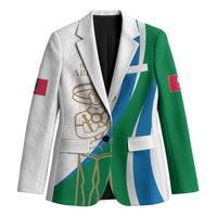 Personalized Italian region blazer in white with green/blue paneling and crest graphic