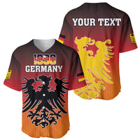 Set of red baseball jerseys: one shows 1990 Germany eagle; the other has 'YOUR TEXT' back