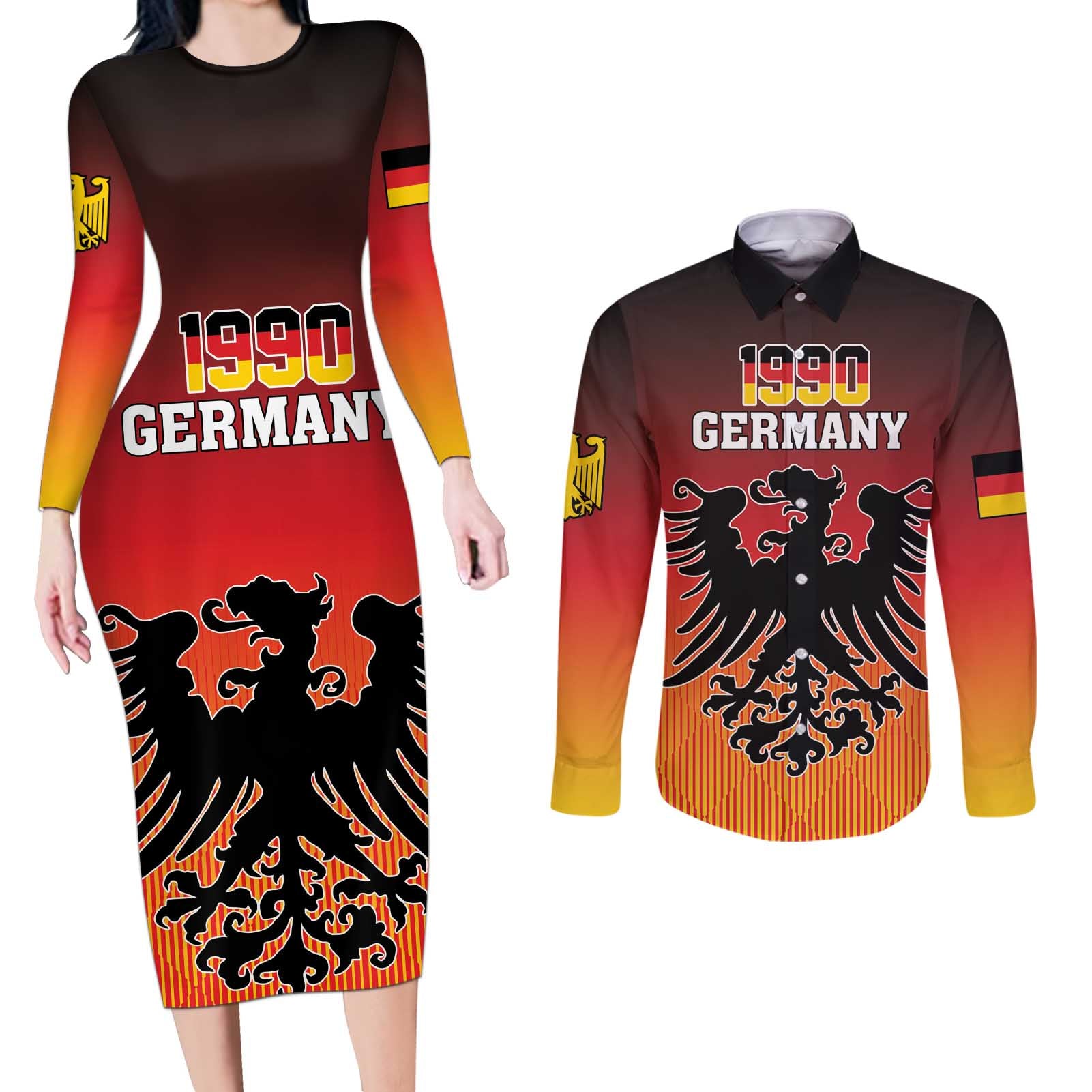 Personalized Germany Couples Matching Long Sleeve Bodycon Dress and Long Sleeve Button Shirt With Coat Of Arms - Wonder Print Shop