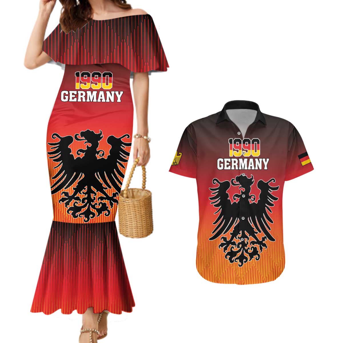 Personalized Germany Couples Matching Mermaid Dress and Hawaiian Shirt With Coat Of Arms - Wonder Print Shop