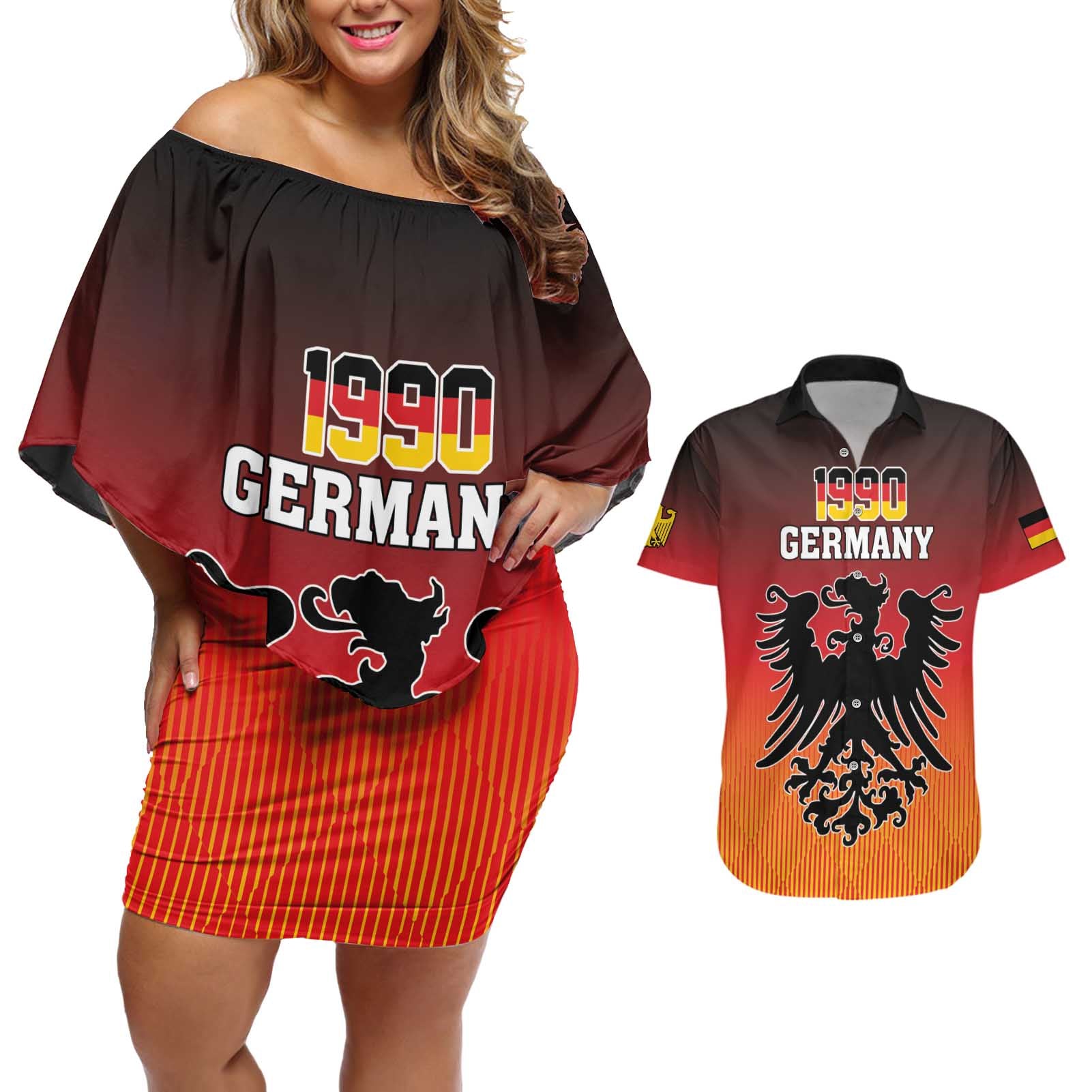 Personalized Germany Couples Matching Off Shoulder Short Dress and Hawaiian Shirt With Coat Of Arms - Wonder Print Shop