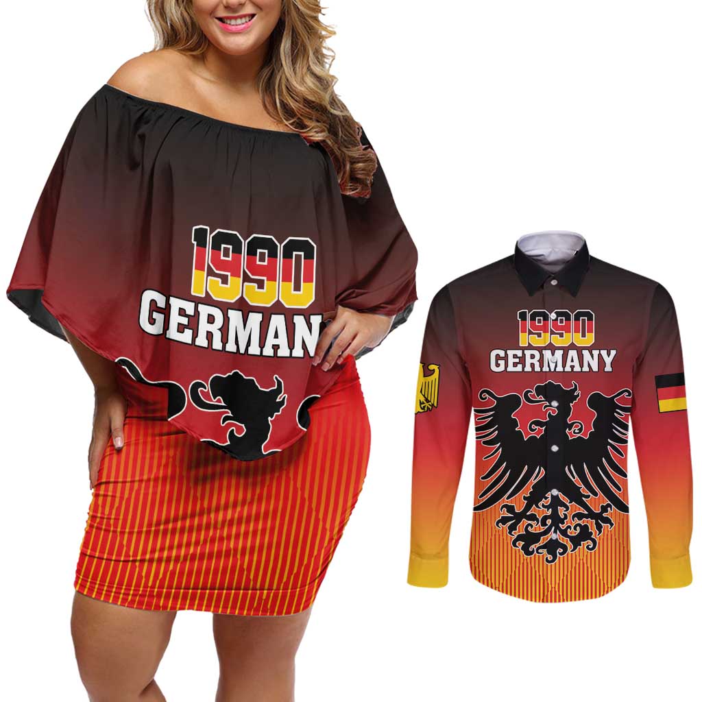 Personalized Germany Couples Matching Off Shoulder Short Dress and Long Sleeve Button Shirt With Coat Of Arms - Wonder Print Shop