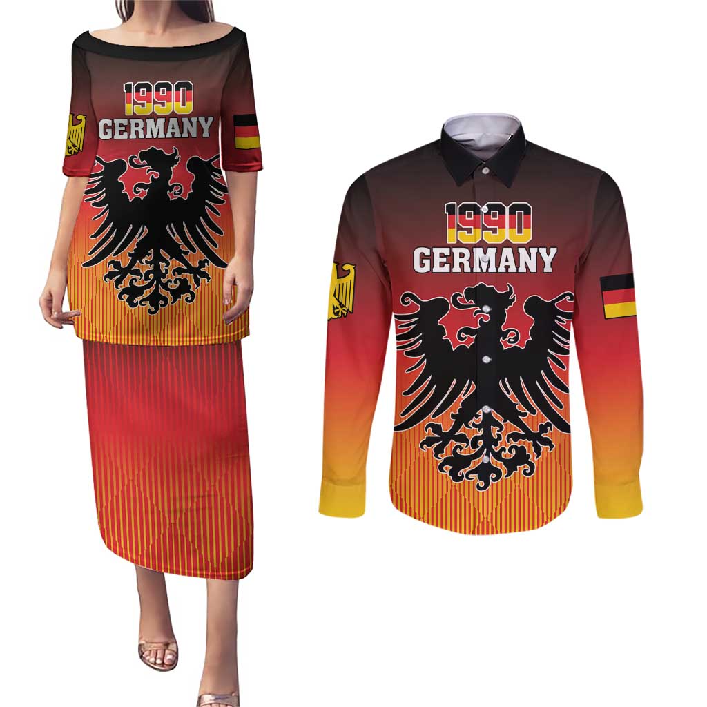 Personalized Germany Couples Matching Puletasi and Long Sleeve Button Shirt With Coat Of Arms - Wonder Print Shop