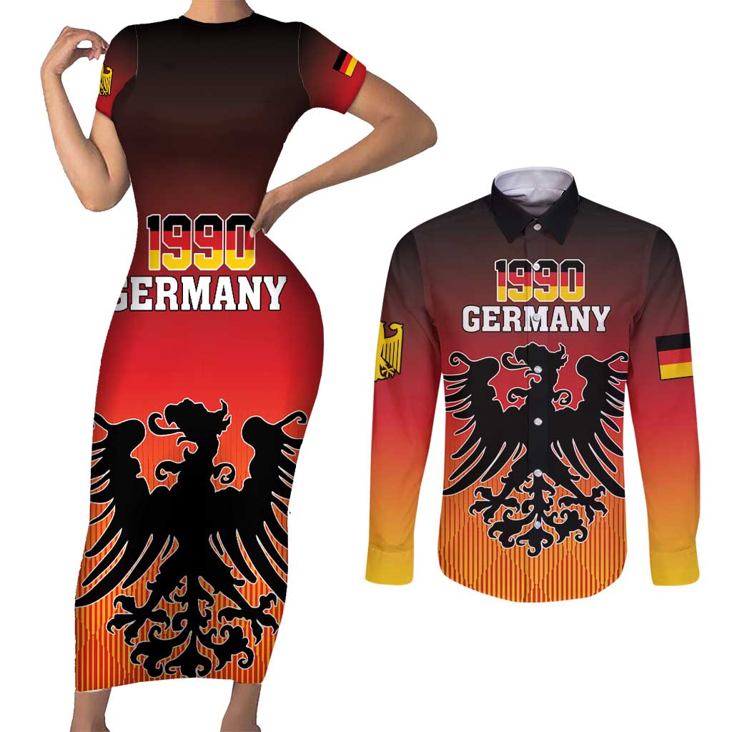 Personalized Germany Couples Matching Short Sleeve Bodycon Dress and Long Sleeve Button Shirt With Coat Of Arms - Wonder Print Shop