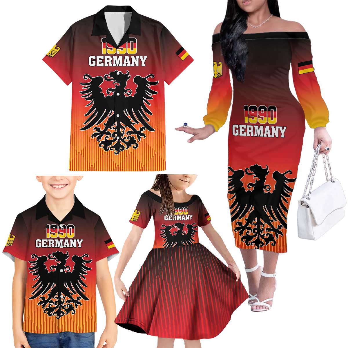 Personalized Germany Family Matching Off The Shoulder Long Sleeve Dress and Hawaiian Shirt With Coat Of Arms - Wonder Print Shop