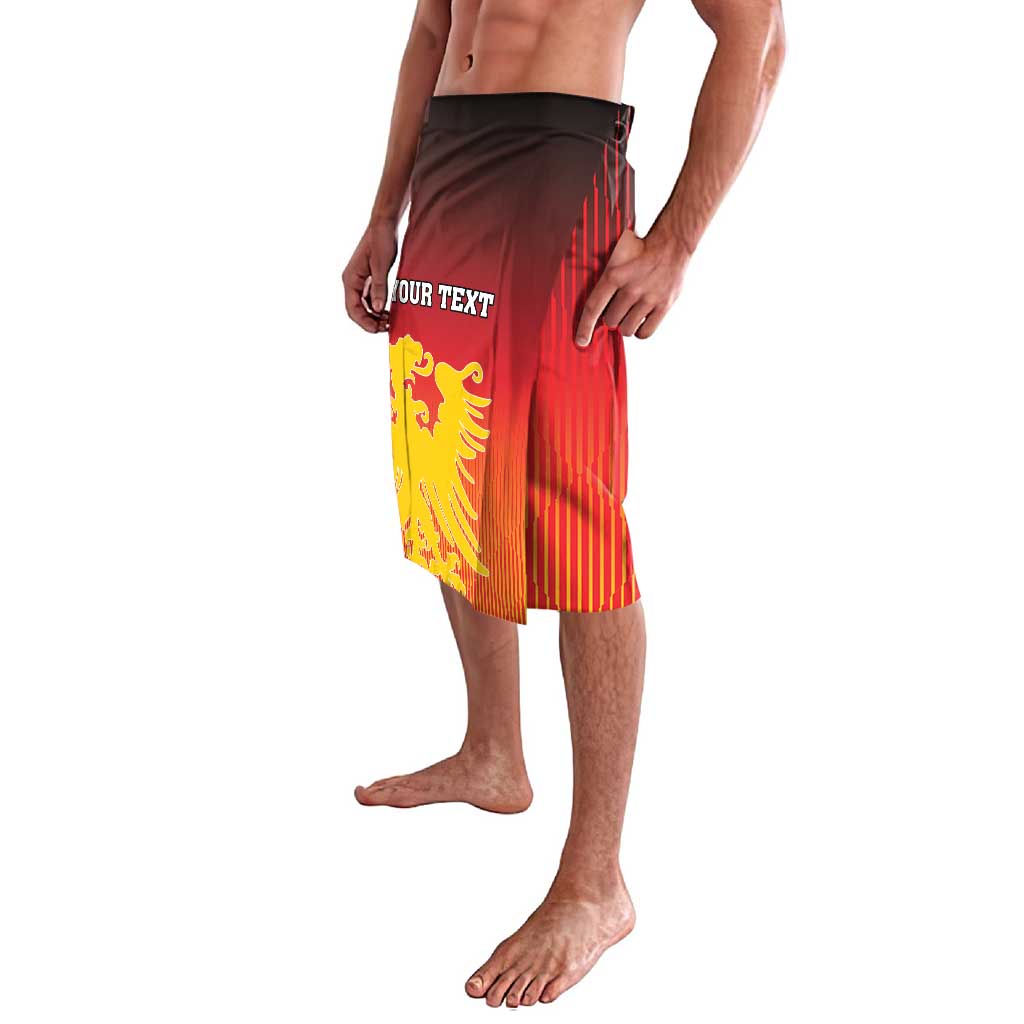 Germany lava lava skirt in red vertical stripes with coat of arms and "YOUR TEXT"
