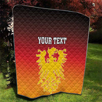 Personalized quilt with German coat of arms emblem, red-to-orange fade, black edge, diamond pattern