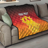 Personalized throw quilt with German coat of arms, red and orange gradient, black border, diamond quilting