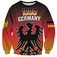 Unisex crewneck sweatshirt in red with 1990 Germany graphic and double-eagle print