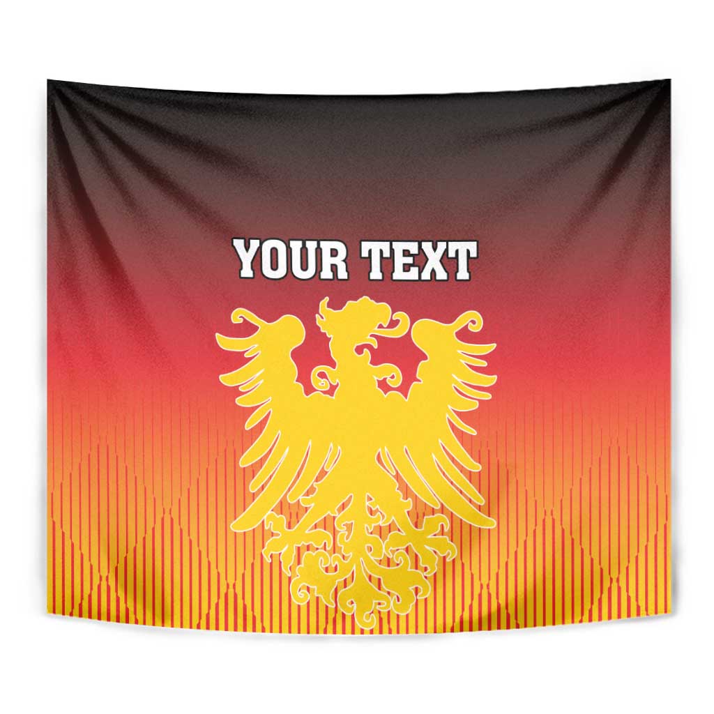 Red wall tapestry, front view, with gold eagle coat of arms and 'YOUR TEXT'