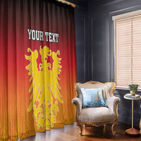 Red Germany window curtain with gold lion coat of arms and 'YOUR TEXT' full-height print