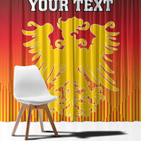 Red Germany window curtain close-up: gold lion coat of arms and 'YOUR TEXT' title