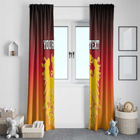Red Germany window curtain with gold lion coat of arms and 'YOUR TEXT' on two panels