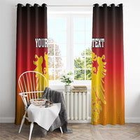 Red Germany window curtain with gold lion coat of arms and 'YOUR TEXT' panel design