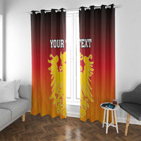Red Germany window curtain with gold lion coat of arms, 'YOUR TEXT' and ring-top header