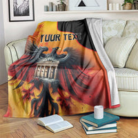 Personalized blanket with black border, eagle and Berlin scene, custom text.
