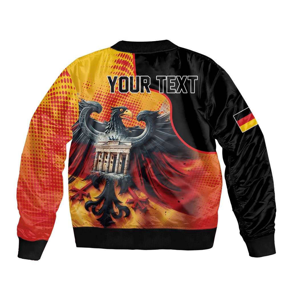 Black and yellow bomber jacket with 'YOUR TEXT' back graphic