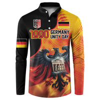 Personalized button sweatshirt: black/yellow, '1990 Germany Unity Day' eagle and flag graphic