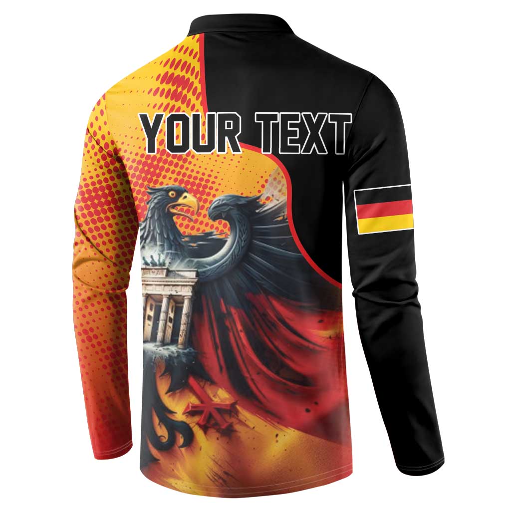 Personalized button sweatshirt back: 'YOUR TEXT' eagle graphic, Germany flag on sleeve