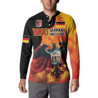 Personalized front button sweatshirt: eagle over Berlin Wall, '1990 Germany Unity Day' print