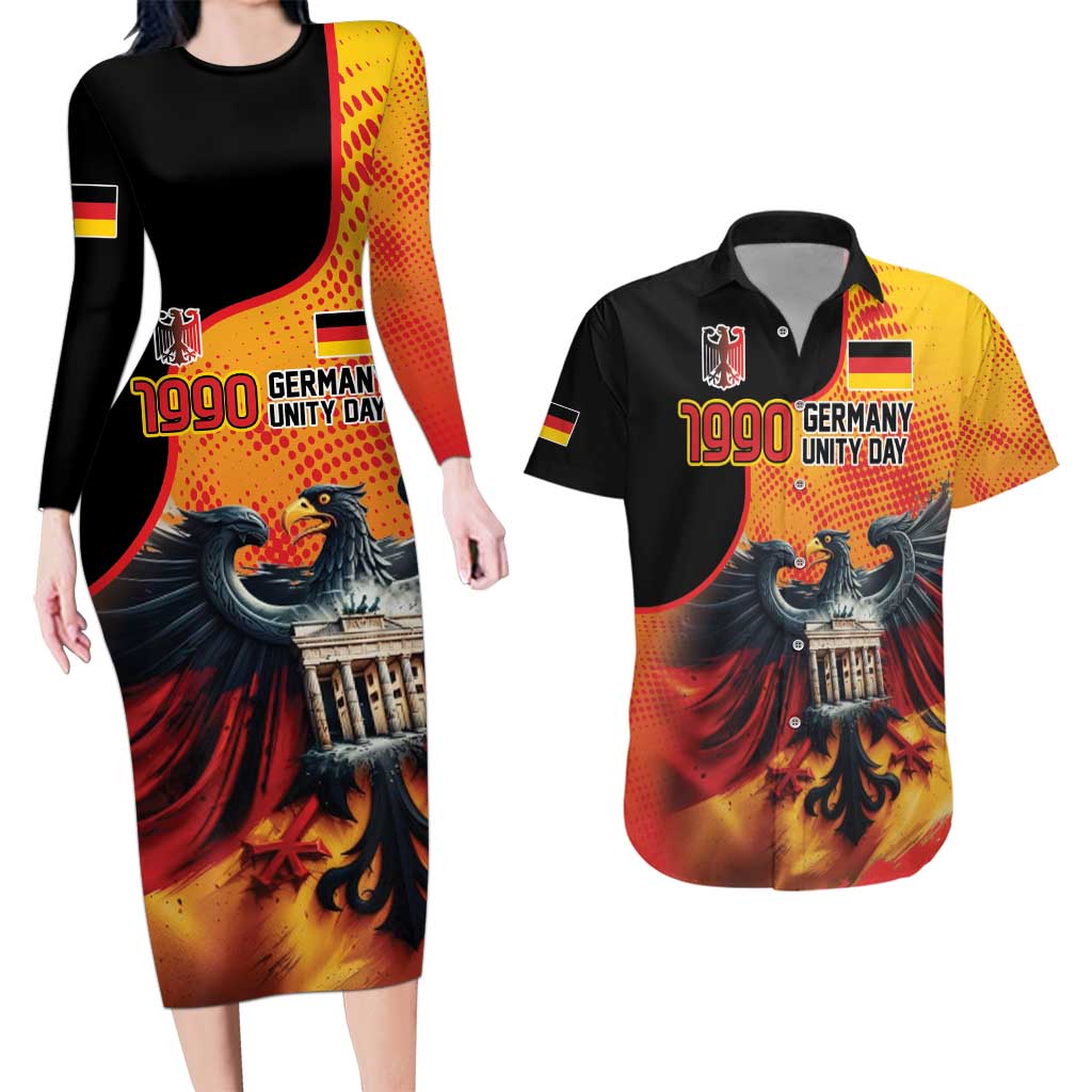 Personalized Germany Unity Day Couples Matching Long Sleeve Bodycon Dress and Hawaiian Shirt The Eagle With Berlin Wall - Wonder Print Shop