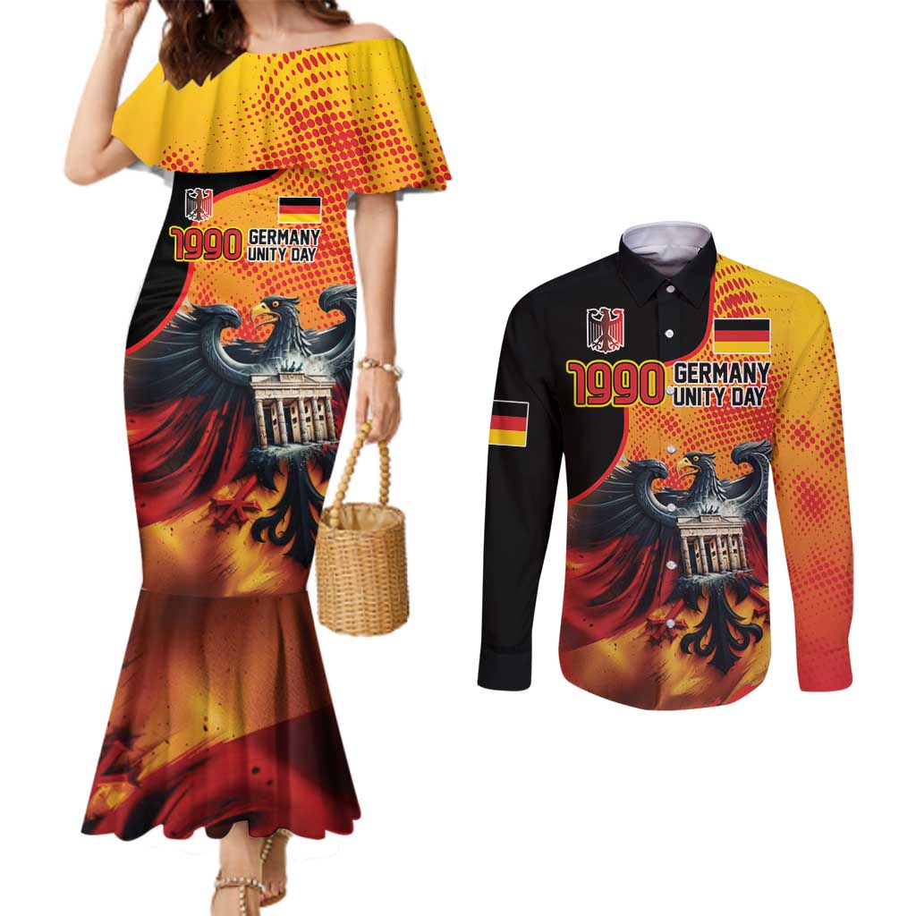 Personalized Germany Unity Day Couples Matching Mermaid Dress and Long Sleeve Button Shirt The Eagle With Berlin Wall