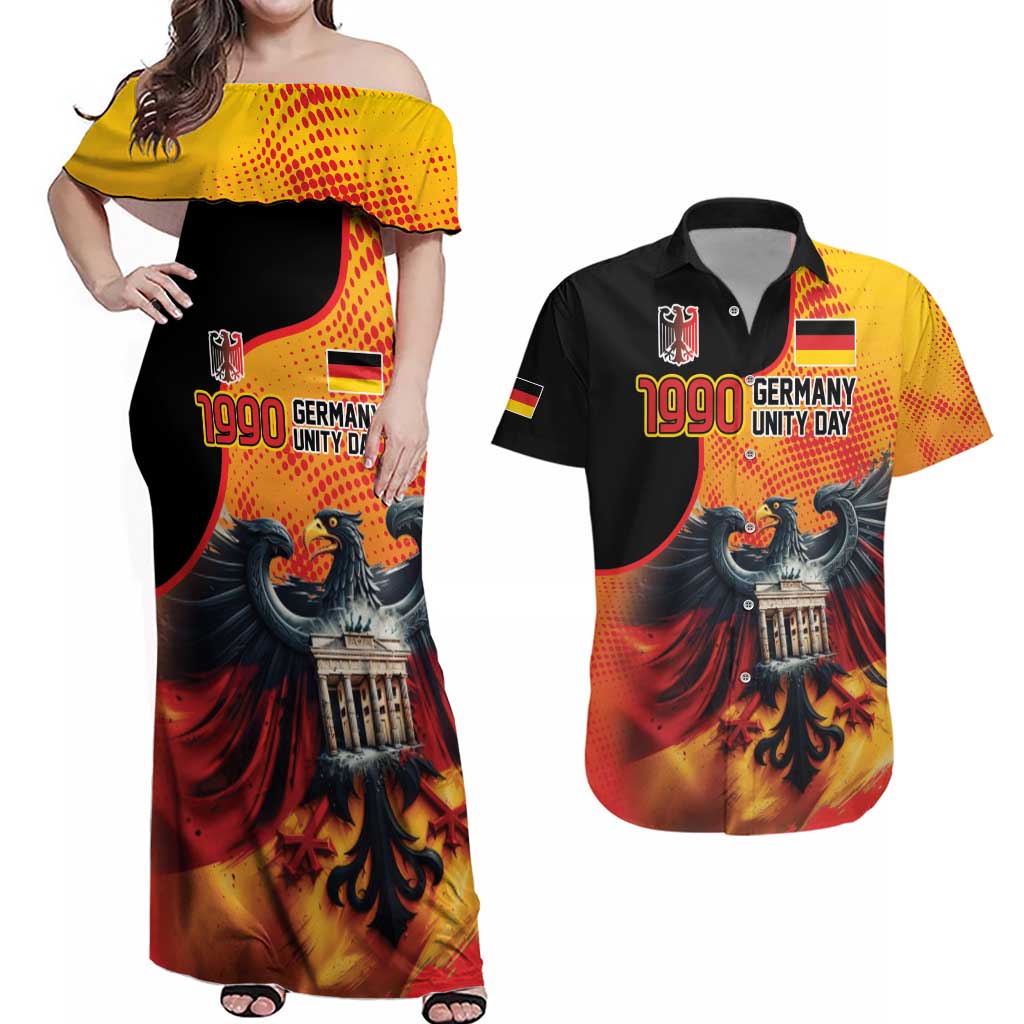 Personalized Germany Unity Day Couples Matching Off Shoulder Maxi Dress and Hawaiian Shirt The Eagle With Berlin Wall - Wonder Print Shop