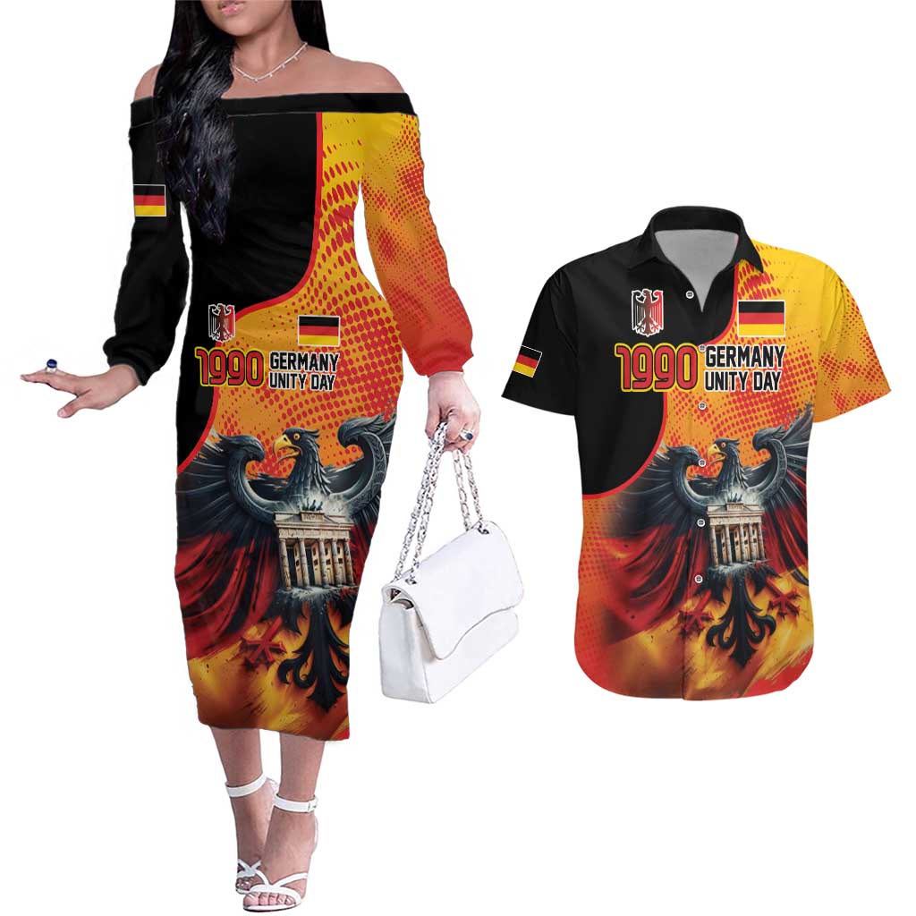 Personalized Germany Unity Day Couples Matching Off The Shoulder Long Sleeve Dress and Hawaiian Shirt The Eagle With Berlin Wall - Wonder Print Shop