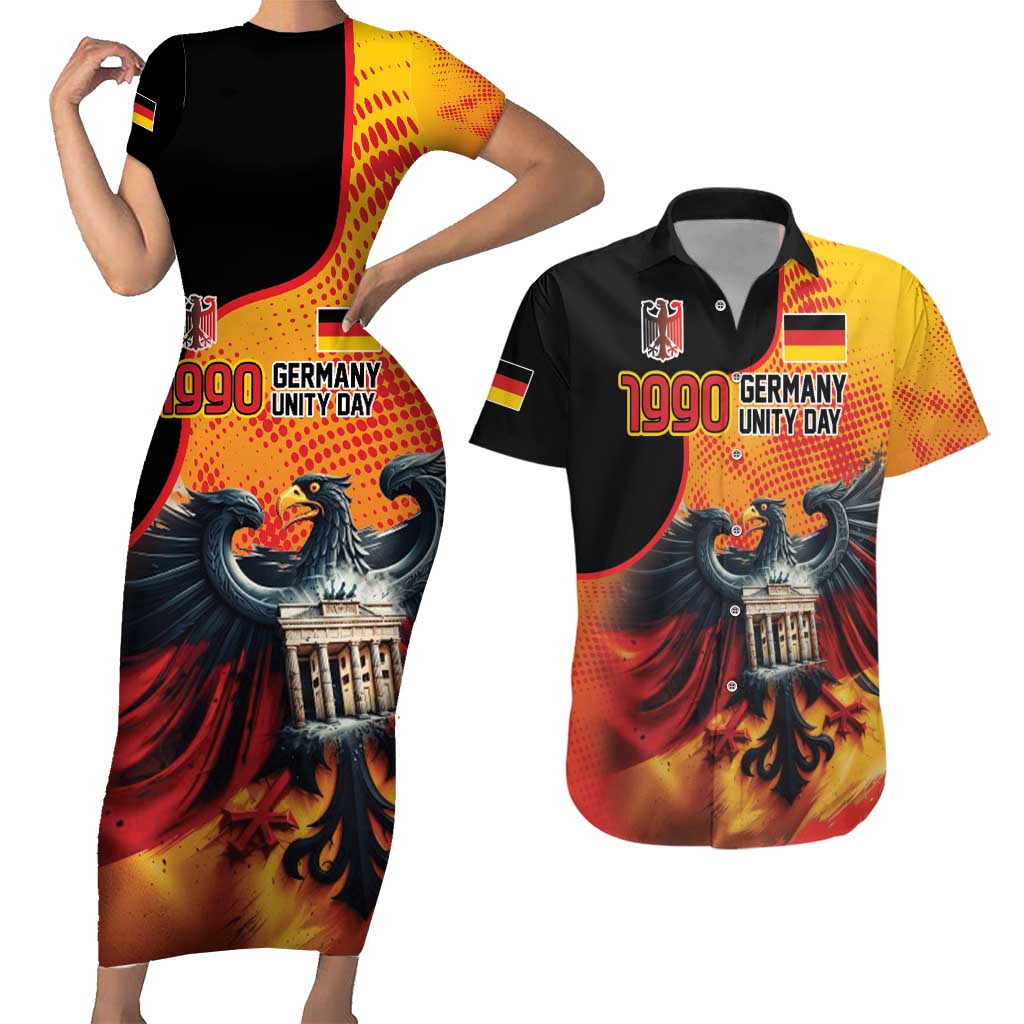 Personalized Germany Unity Day Couples Matching Short Sleeve Bodycon Dress and Hawaiian Shirt The Eagle With Berlin Wall - Wonder Print Shop