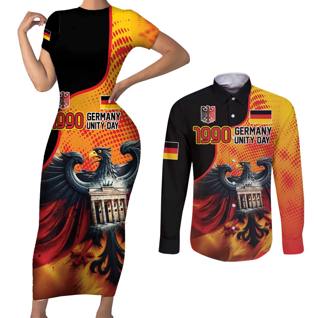 Personalized Germany Unity Day Couples Matching Short Sleeve Bodycon Dress and Long Sleeve Button Shirt The Eagle With Berlin Wall - Wonder Print Shop