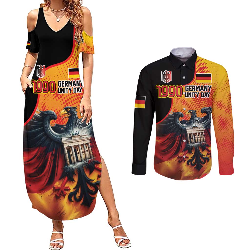 Personalized Germany Unity Day Couples Matching Summer Maxi Dress and Long Sleeve Button Shirt The Eagle With Berlin Wall - Wonder Print Shop