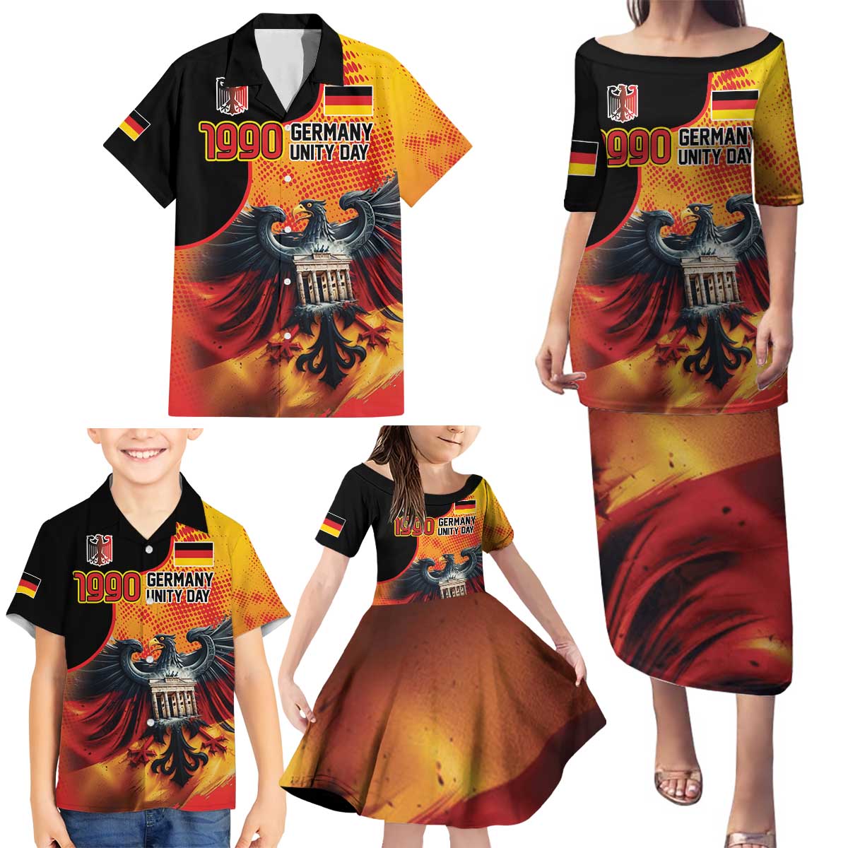 Personalized Germany Unity Day Family Matching Puletasi and Hawaiian Shirt The Eagle With Berlin Wall - Wonder Print Shop